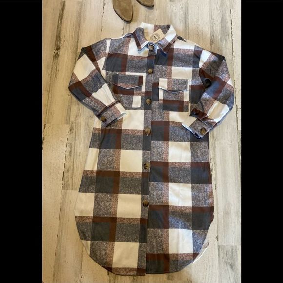 Blue Plaid Long dusted Coat Small NWT - Picture 2 of 8